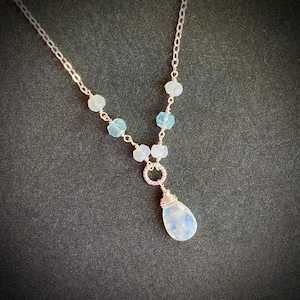 Dainty Moonstone Necklace Pendant Necklace Aquamarine Bead Choker Gemstone Necklace March June Birthstone March Birthstone Gift For Her