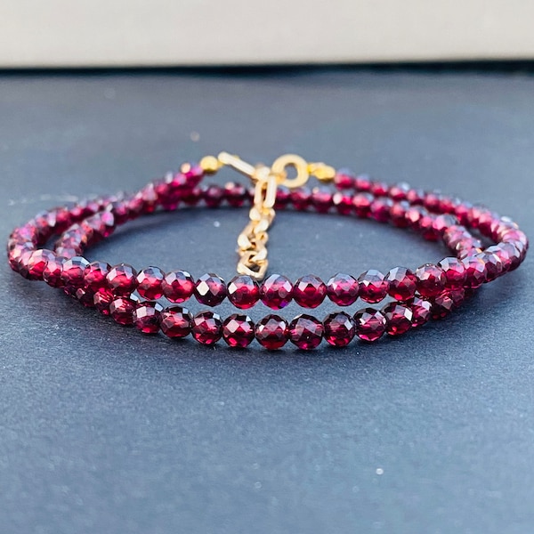 Garnet Necklace Garnet Choker Gemstone Necklace January Birthstone Gold Beaded Choker Necklace Gift For Her Layering Necklace