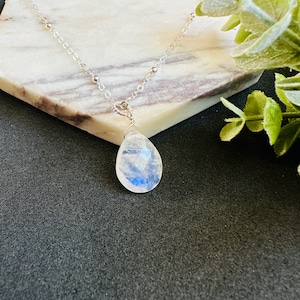 Moonstone Pendant Necklace Sterling Silver or 14k Gold Teardrop Moonstone Necklace Wedding Jewelry June Birthstone Necklace Birthday Gift