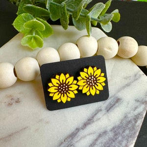 Sunflower Earrings Stud Small Yellow Flower Studs Wood Laser Cut Wooden Post Earrings Spring/ Summer Gift For Mom, Her