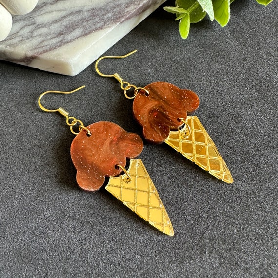 Chocolate Swirl Ice Cream Cone Earrings Crystal on Sterling Silver Chocolate Swirl Ice Cream Cone Earrings Crystal on Sterling Silver