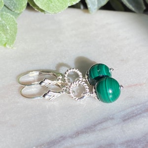 Malachite Dangle Earrings, Sterling Silver Genuine Malachite Earrings, Natural Green Gemstone Earrings, Malachite Jewelry Best Gift For her