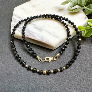Black Tourmaline Necklace Black Beads Necklace Black Stone Protection Choker Crystal Necklace Dainty Black Bead Choker Black Gemstone Choker