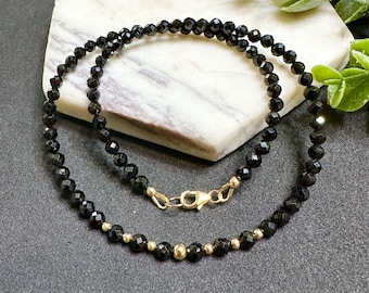 Black Tourmaline Necklace Black Beads Necklace Black Stone Protection Choker Crystal Necklace Dainty Black Bead Choker Black Gemstone Choker