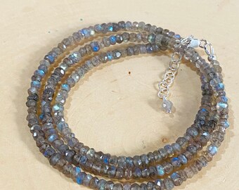 Labradorite Beaded Choker, Sterling Silver or Gold Filled