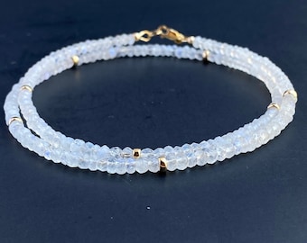 Moonstone Beaded Necklace, Moonstone Choker, Natural Gemstone Crystal Jewelry, June Birthstone Gift For Her