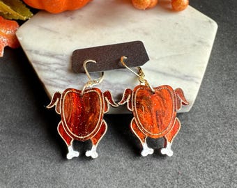 Glitter Acrylic Turkey Earrings, Thanksgiving Earrings, Fall Turkey Jewelry, Cute Thanksgiving Gift, Autumn Earrings, Turkey Dangle Earrings