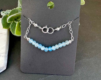 Aquamarine Bar Necklace March Birthstone Necklace Silver/ Gold Baby Blue Gemstone Choker Anniversary Gift Best Christmas Gifts for Women/mom