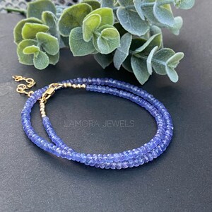 Tanzanite Necklace December Birthstone Tanzanite Choker Beaded Necklace Purple Gemstone Bead Gold Necklace Best Anniversary Gift For Her
