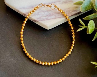 Gold Hematite Beaded Bracelet, 14k Gold Filled Faceted Gemstone