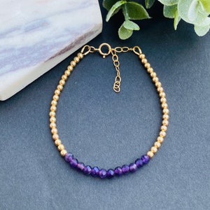 February Birthstone Bracelet Amethyst Bracelet Gold/ Silver Ball Bracelet Purple Crystal Bracelet Gemstone Beaded Bracelet Birthday Gift Mom