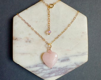 Rose Quartz Heart Necklace: Sterling Silver Gemstone Pendant