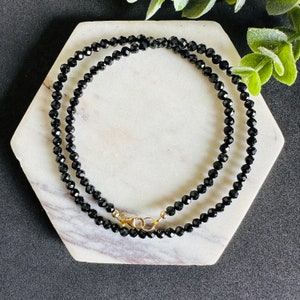 Black Tourmaline Necklace Black Beads Necklace Black Stone Protection Choker Crystal Necklace Dainty Black Bead Choker Black Gemstone Choker