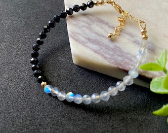 Labradorite & Black Tourmaline Bracelet: Sterling Silver Gemstone Healing Bracelet