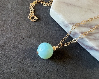 Larimar Necklace Dominican Larimar Pendant Sterling Silver/ Gold Birthstone Necklace Larimar Jewelry Best Handmade Gift for Mom, Her, Friend