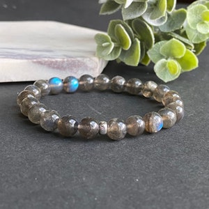 Blaues Labradorit Armband, Labradorit Perlen Stretch Armband, natürlicher Edelstein, Kristall Armband, Gold gefüllt, Sterling Silber, Männer, Frauen