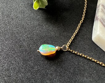 Opal Teardrop Necklace, Small Fire Opal Pendant, October Birthstone Necklace, Opal Gold Necklace Dainty Handmade Mother’s Day Gift For Women