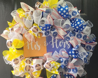 His & Hers House divided Baseball Wreath