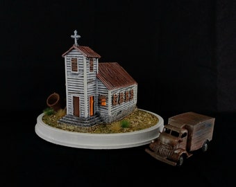 Jeepers Creepers Mini Model. Miniature Church and Truck.