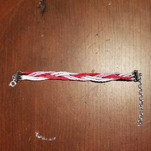 Pink and Red Braided Seed Bead Bracelet