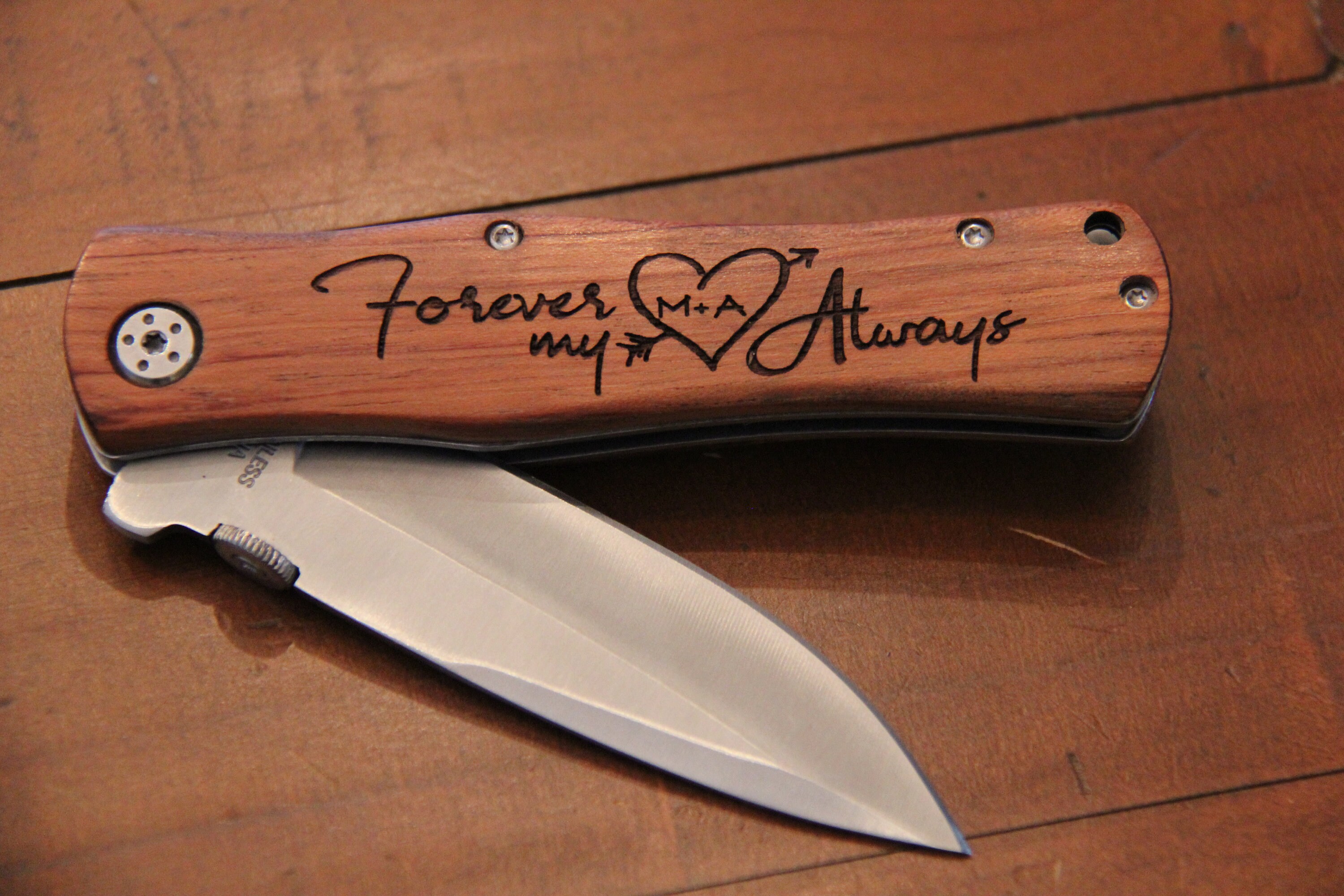 Personalized Pocket Knife Engraved Wood Handle Folding Pocket Etsy