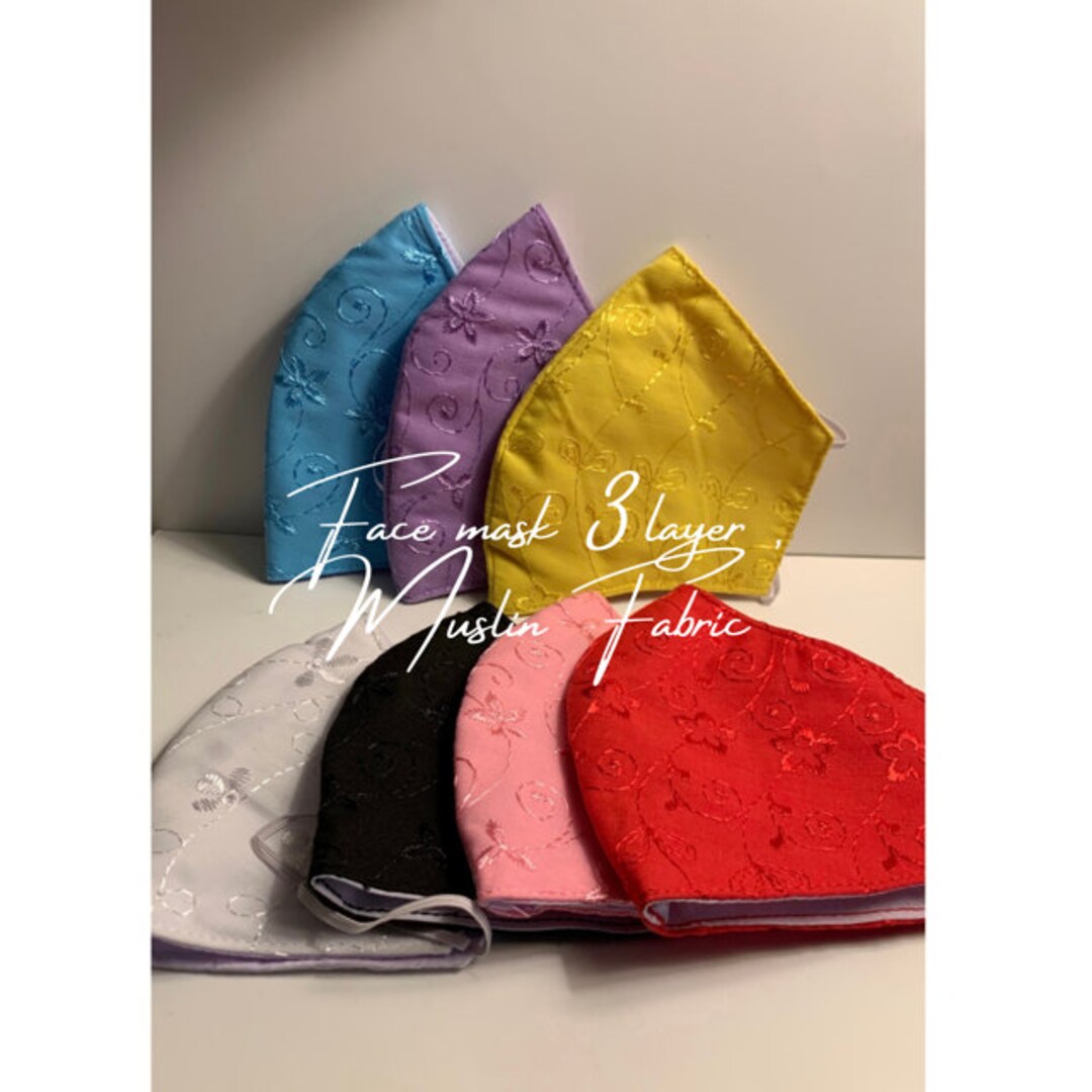 Face Covering , Bright Color , Muslin- Salu Fabric , Lace Fabric , 3 ...