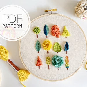 PDF EMBROIDERY PATTERN ⨯ Happy Little Trees |  Floral hand embroidery pattern - advanced embroidery pattern - botanical embroidery diy art -