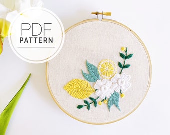 PATRÓN DE BORDADO PDF ⨯ Patrón de Limonero / Fruta de Limón para principiantes - patrón de bordado floral a mano - diy hogar y guardería