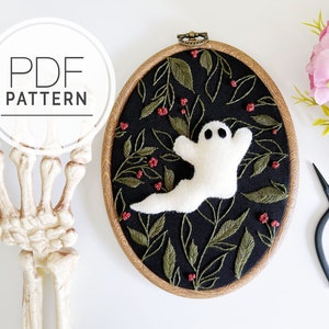 PDF EMBROIDERY PATTERN ⨯ Spooky Ghost | Halloween and fall embroidery pattern - spooky season craft - haunted ghost embroidery diy decor