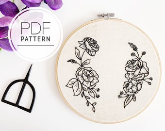 PATRÓN DE BORDADO PDF ⨯ Florales Monocromos 2 / Patrón de bordado floral a mano - patrón de bordado fácil para principiantes - bordado botánico