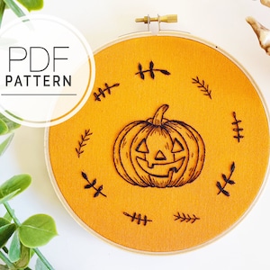 PDF EMBROIDERY PATTERN ⨯ Jack O'Lantern | Halloween pumpkin pdf pattern - easy beginner embroidery pdf - fall embroidery pattern - autumn