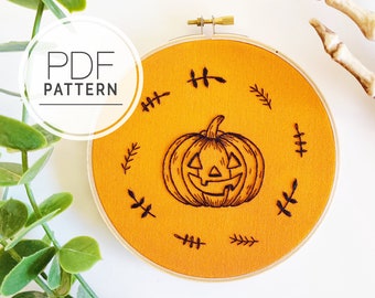 PATRÓN DE BORDADO PDF ⨯ Jack O'Lantern / Calabaza de Halloween patrón pdf - bordado fácil para principiantes pdf - patrón de bordado de otoño - otoño