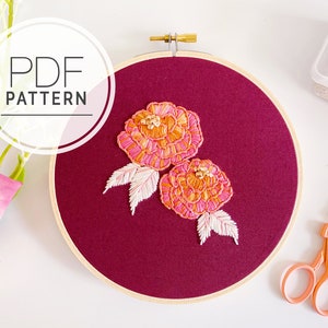 PDF EMBROIDERY PATTERN ⨯ Peach Rose |  Modern abstract floral embroidery pattern - floral home decor craft - rose embroidery pattern