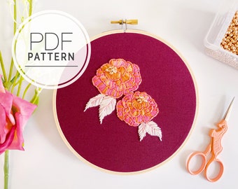 PATRÓN DE BORDADO PDF ⨯ Rosa Melocotón / Patrón de bordado floral abstracto moderno - artesanía de decoración floral del hogar - patrón de bordado de rosas