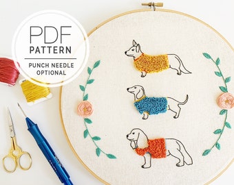 PATRÓN DE BORDADO PDF ⨯ Suéter Clima / Patrón de bordado a mano para perros y gatos - bordado de animales - bordado para principiantes - arte con aguja perforadora