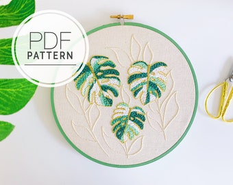 PATRÓN DE BORDADO PDF ⨯ Monstera Magic / Patrón de bordado a mano de plantas - patrón de bordado para principiantes - arte diy de bordado floral botánico