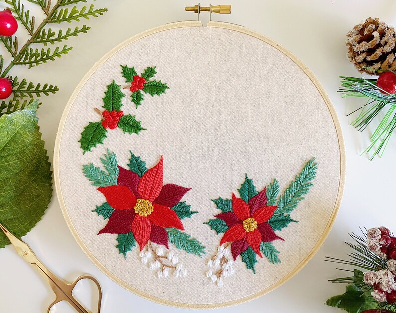 PDF EMBROIDERY PATTERN Poinsettia Wreath Hand Embroidery Etsy