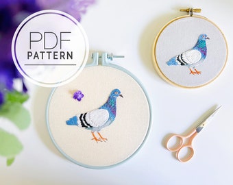 PATRÓN DE BORDADO PDF ⨯ Pose de Paloma / Patrón de pintura de hilo de bordado a mano de pájaro - bordado de animales y mascotas - artesanía de bordado para principiantes