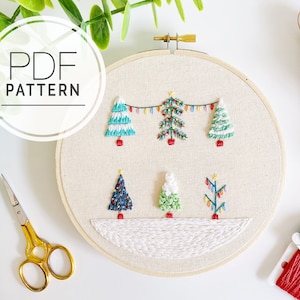 PDF EMBROIDERY PATTERN ⨯ Christmas Tree | Christmas embroidery pattern - Winter and snow - Snowscape with Christmas lights - Christmas diy