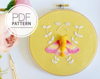 PATRÓN DE BORDADO PDF ⨯ Polilla de arce rosada / Patrón de bordado a mano de polilla - patrón de bordado fácil para principiantes - arte de bordado botánico - diy