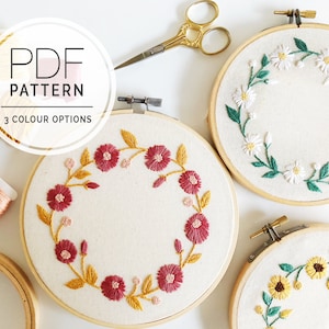 PDF EMBROIDERY PATTERN ⨯ Sunshine Daisies |  Floral hand embroidery pattern - botanical embroidery - diy home decor - sunflower embroidery