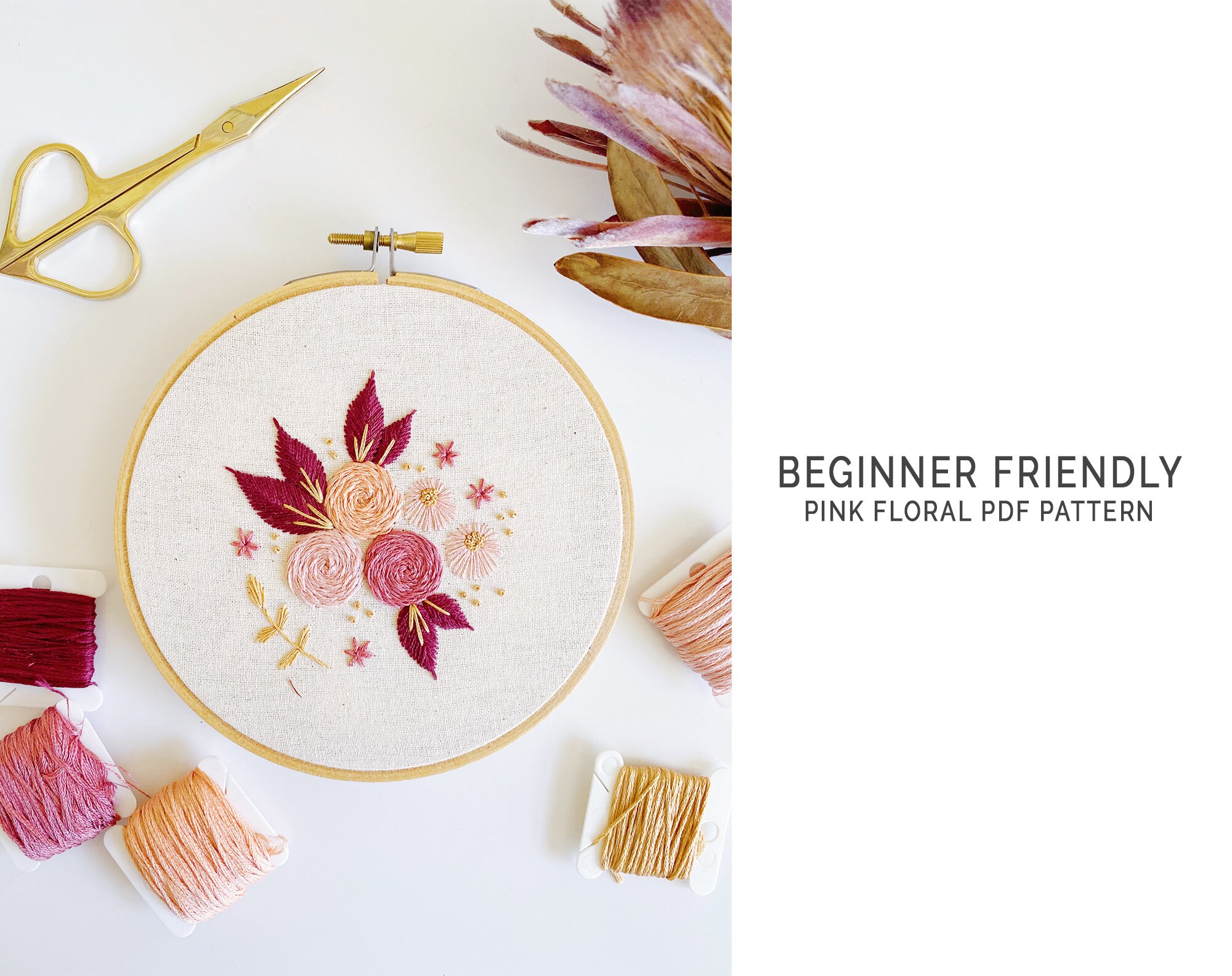PDF EMBROIDERY PATTERN Rose Gold Florals Floral Embroidery Etsy