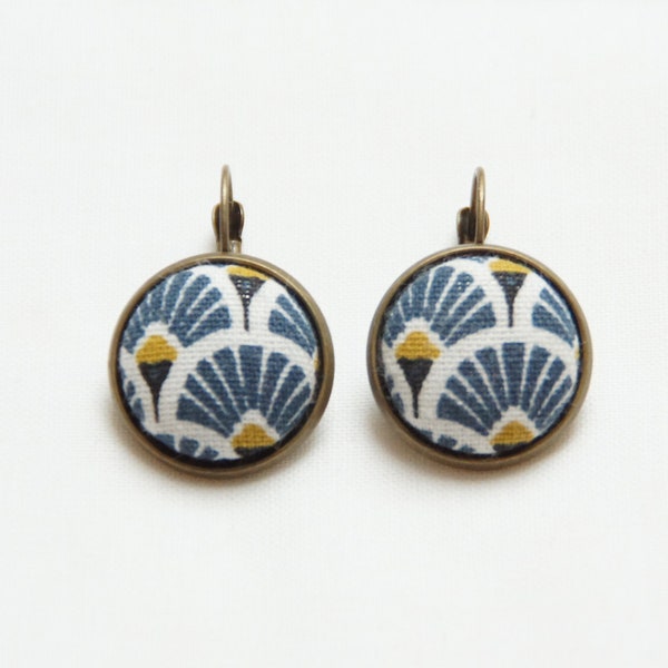 Boucles d'oreilles dormeuse motifs bleu/jaune