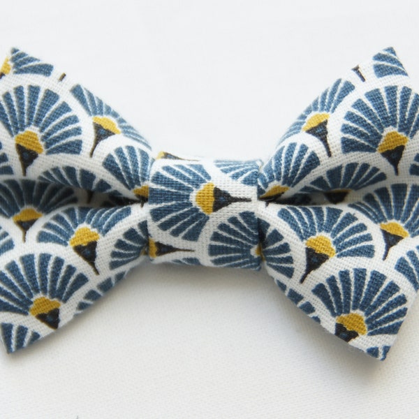 Barrette noeud motifs bleu/jaune