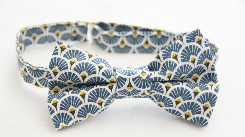 Noeud papillon motifs bleu/jaune image 1