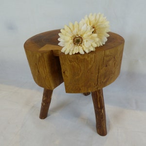 Rustic three legged stool, Wooden stool, Milking stool, Wooden side table, Solid wood chair
