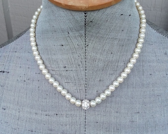 Ivory Pearl Choker Necklace: Rhinestone Crystal Bridal Jewelry