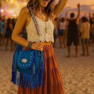 Borsa a mano in pelle blu/stile western/accessori da donna/design di borse e borsette
