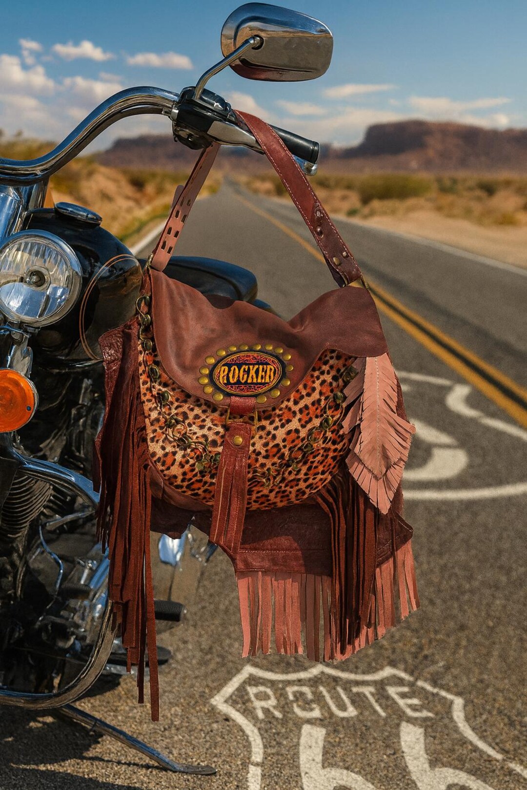 Leather Heavy Bag Rocker/ Black Handbag Fringe/ Skull Rock/ Chain ...