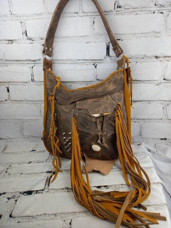 Leather Brown Hippie Handbag/ Boho bohemian purse/ accesories | Etsy